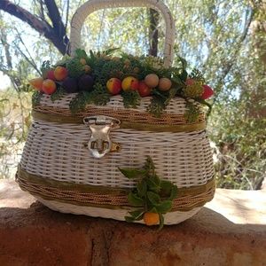 Vintage Wicker Basket Purse with Plastic Fruit!